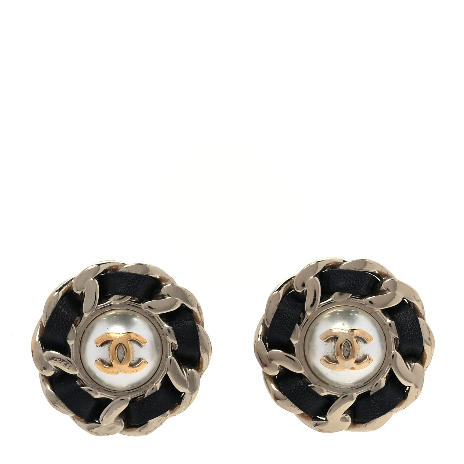 Chanel Pearl Lambskin Chain Around CC Earrings  Gold Black 1 of 4