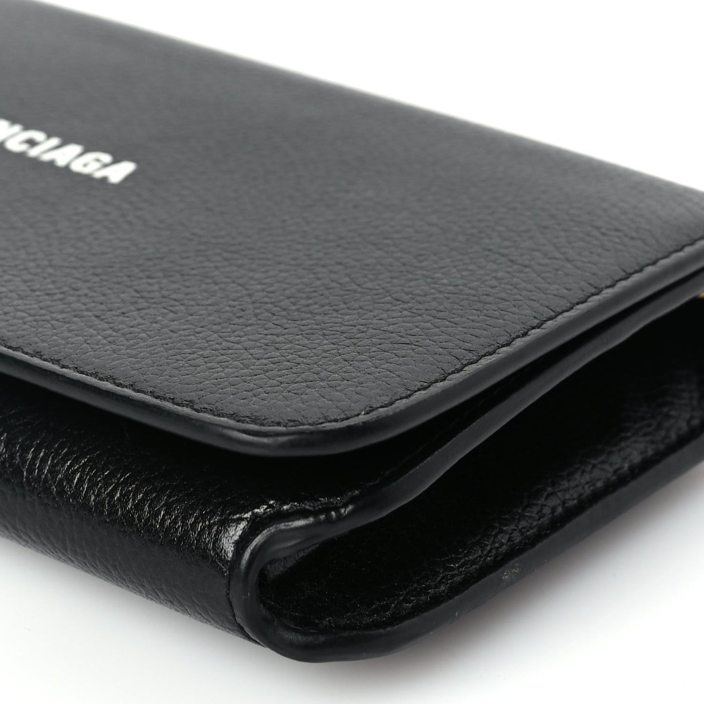 Grained Calfskin Logo Cash Phone Holder Wallet On Chain Black