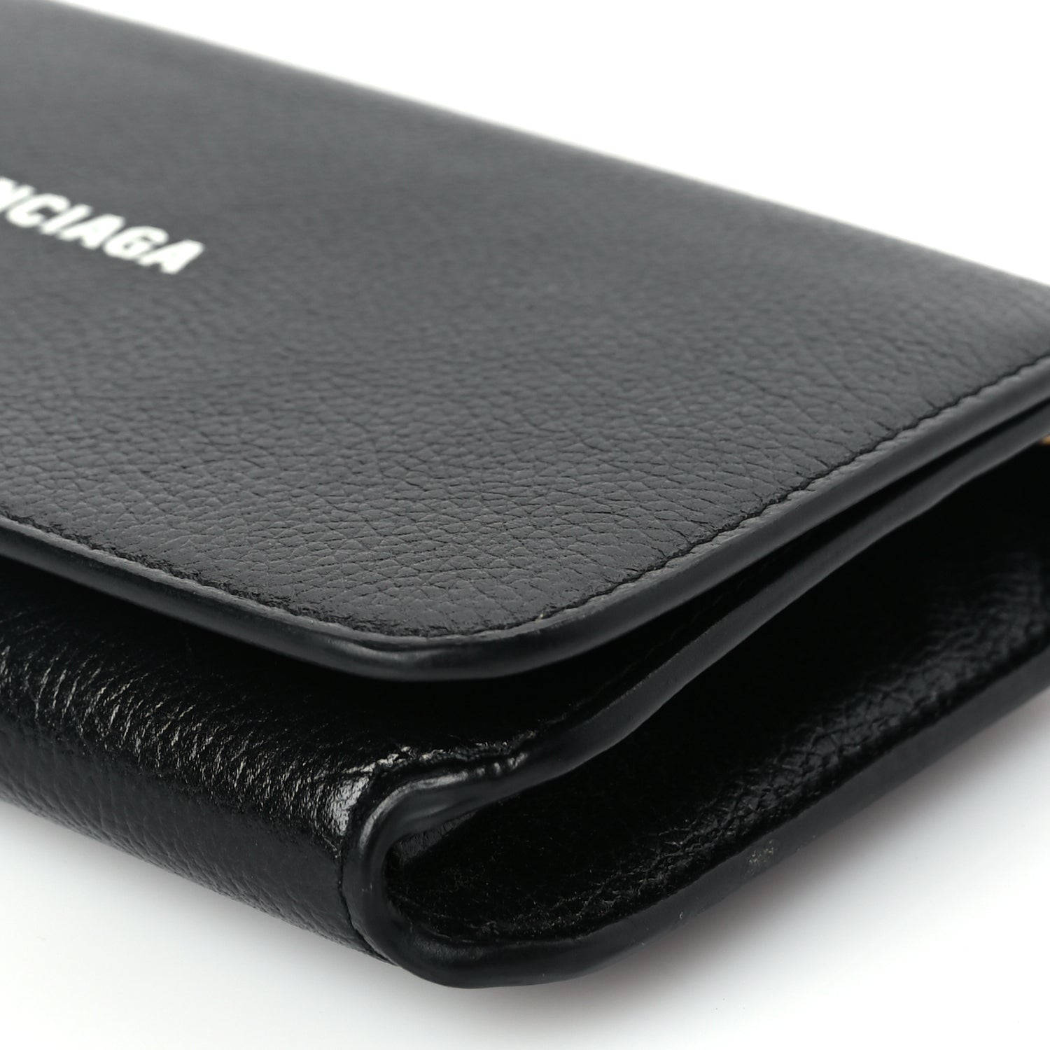 Balenciaga Grained Calfskin Logo Cash Phone Holder Wallet On Chain Black 8 of 8