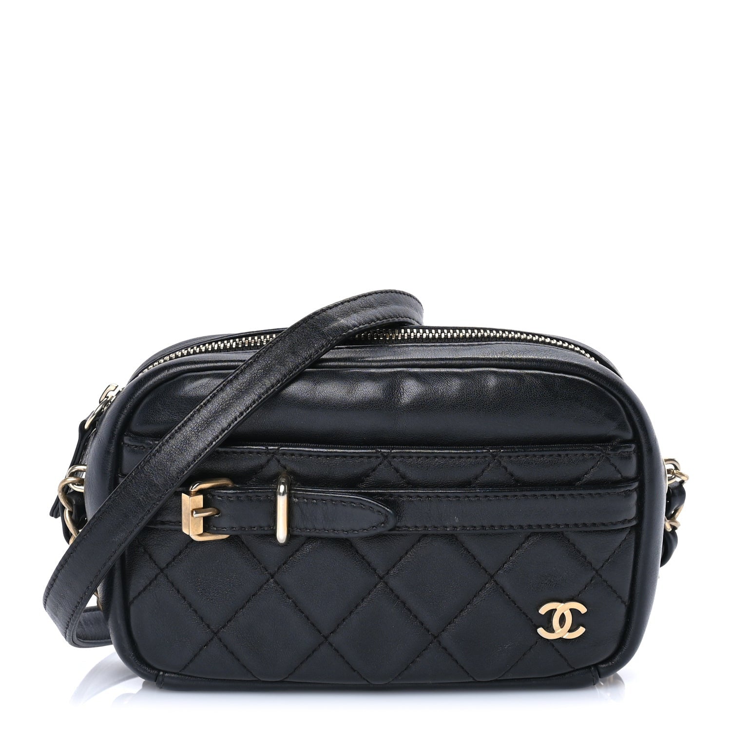 Chanel Lambskin Quilted Small Buckle Camera Case Bag  Black 1 of 7
