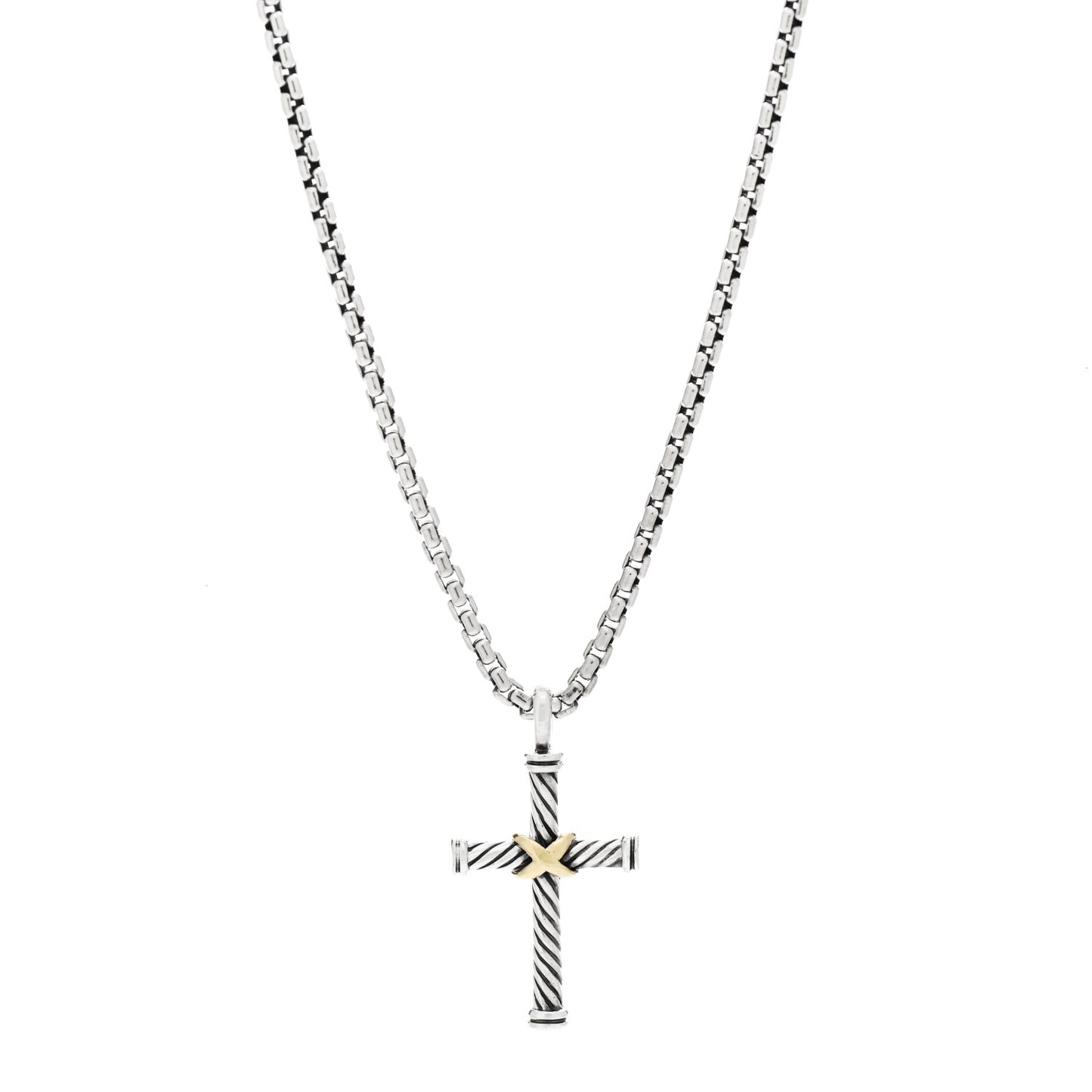 Sterling Silver 18K Yellow Gold 35mm Cable Cross Pendant Necklace