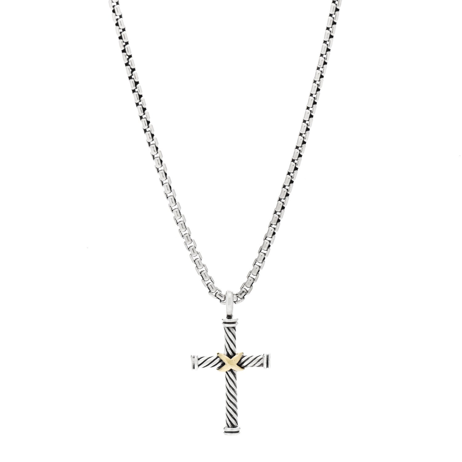 David Yurman Sterling Silver 18K Yellow Gold 35mm Cable Cross Pendant Necklace 1 of 4