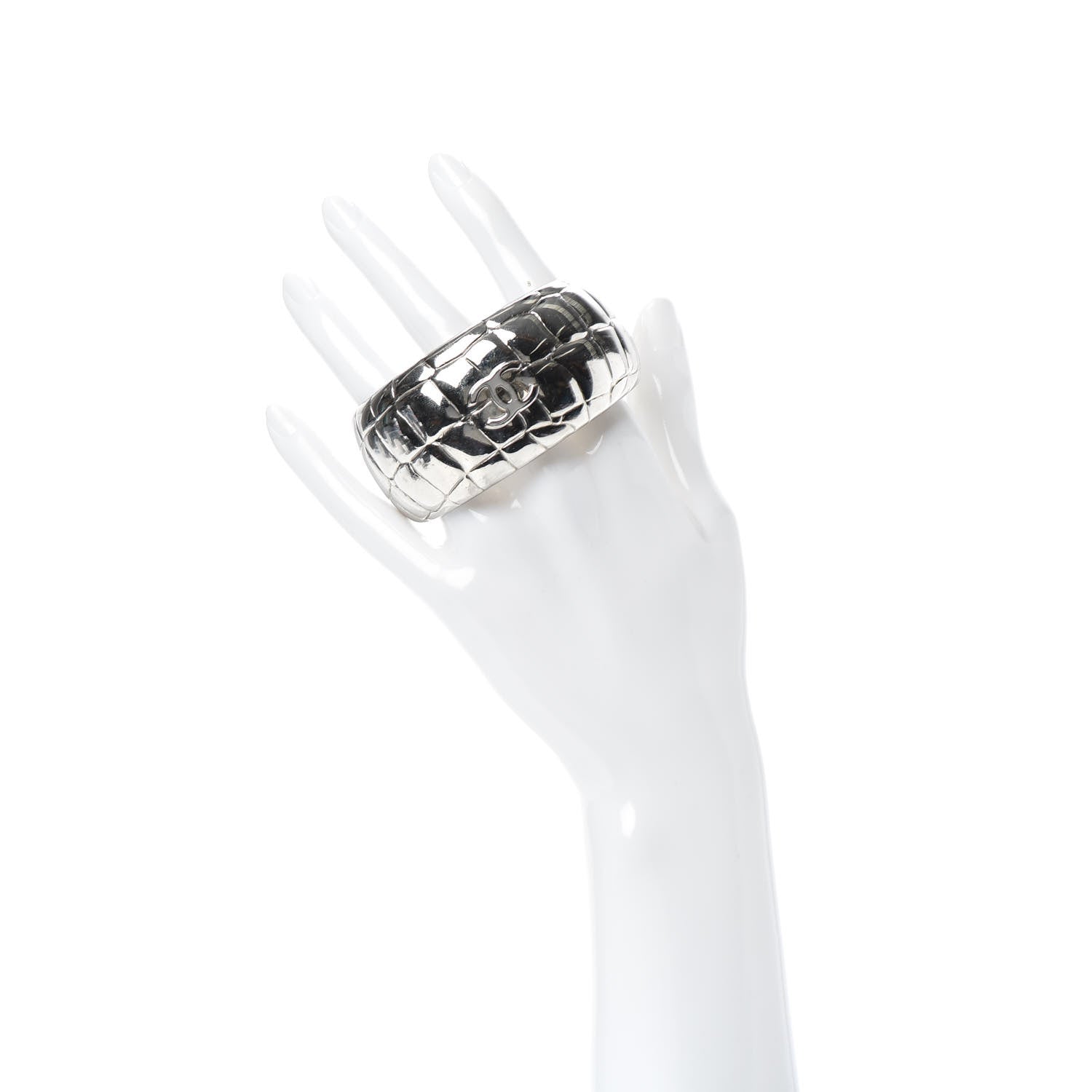 Chanel Metal Crocodile Embossed CC Cuff Silver 2 of 4