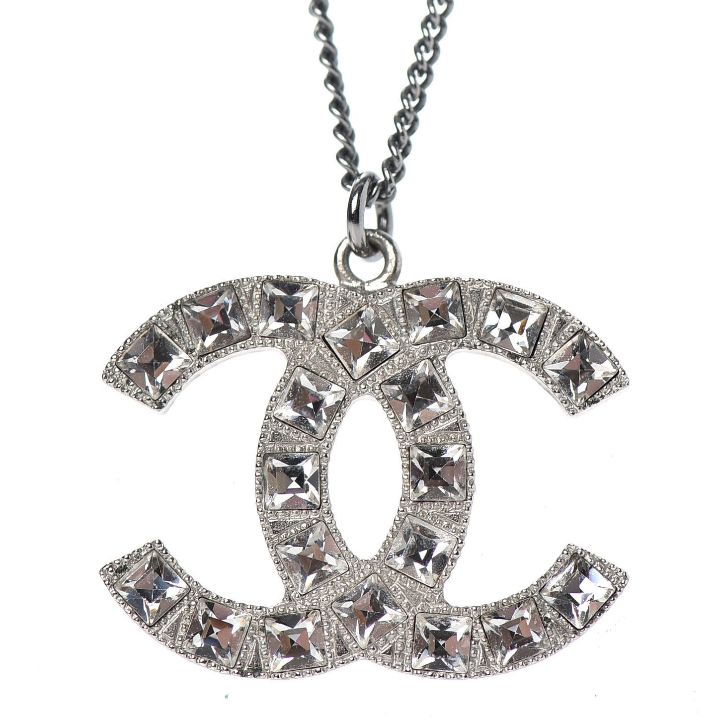 Baguette Crystal CC Necklace Silver