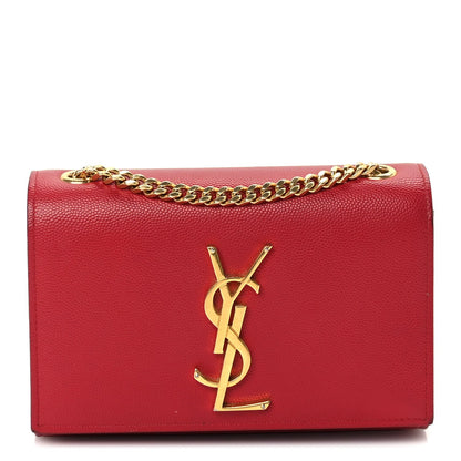 Saint Laurent Grain De Poudre Small Monogram Kate Satchel  Red 1 of 8