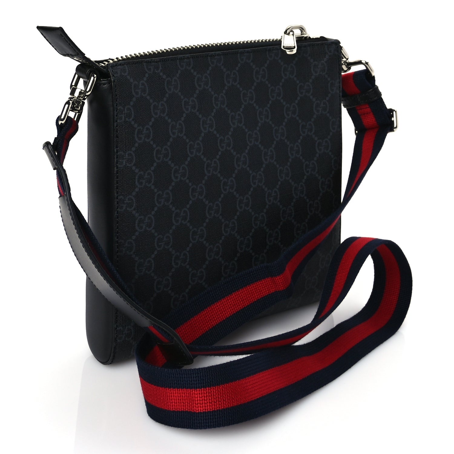 Gucci GG Supreme Monogram Web Small Flat Messenger Bag Black Grey 2 of 8