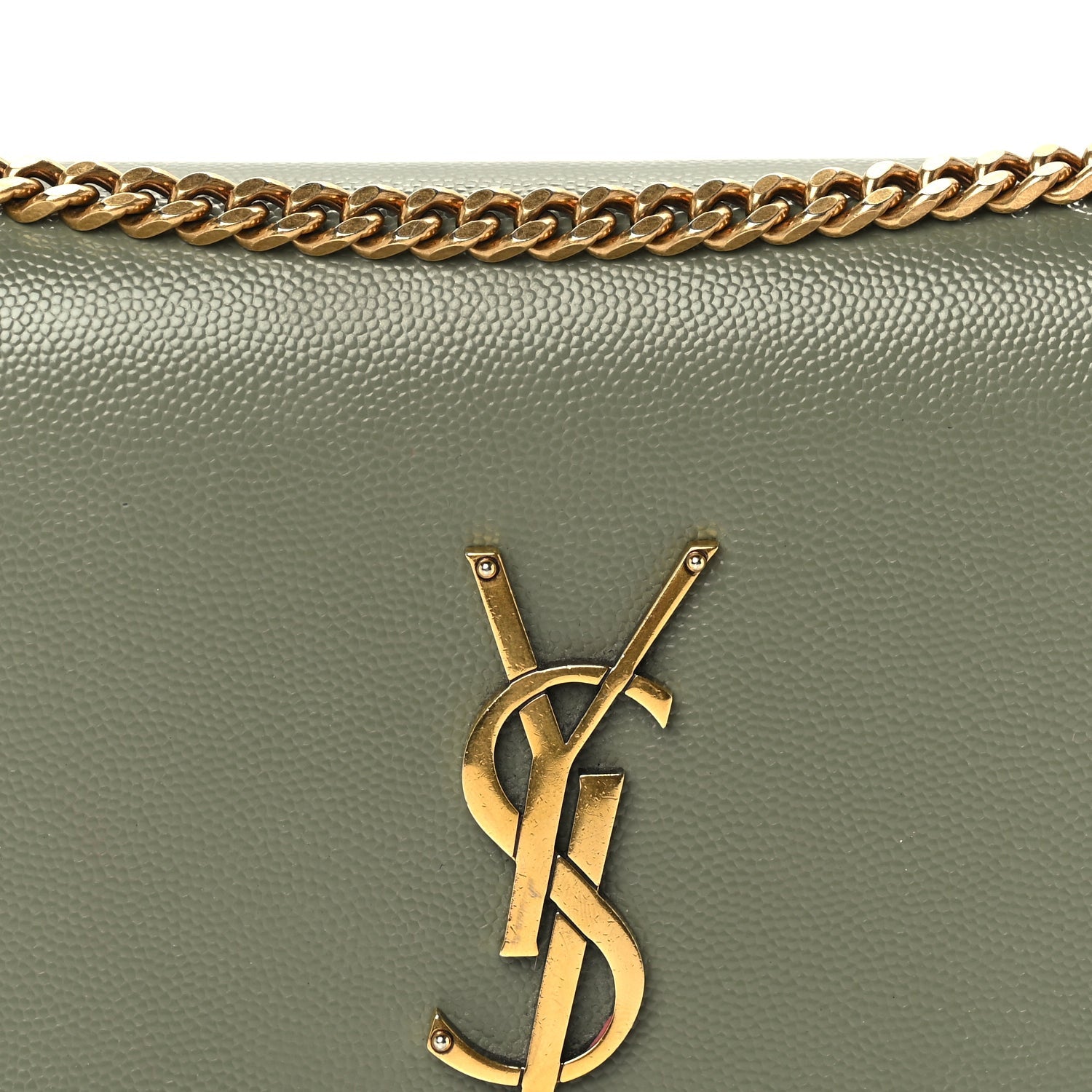 Saint Laurent Grain De Poudre Small Monogram Kate Satchel  Green 6 of 8