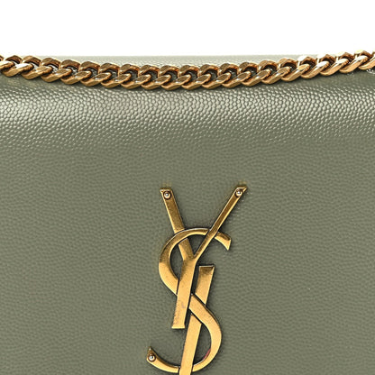 Saint Laurent Grain De Poudre Small Monogram Kate Satchel  Green 6 of 8