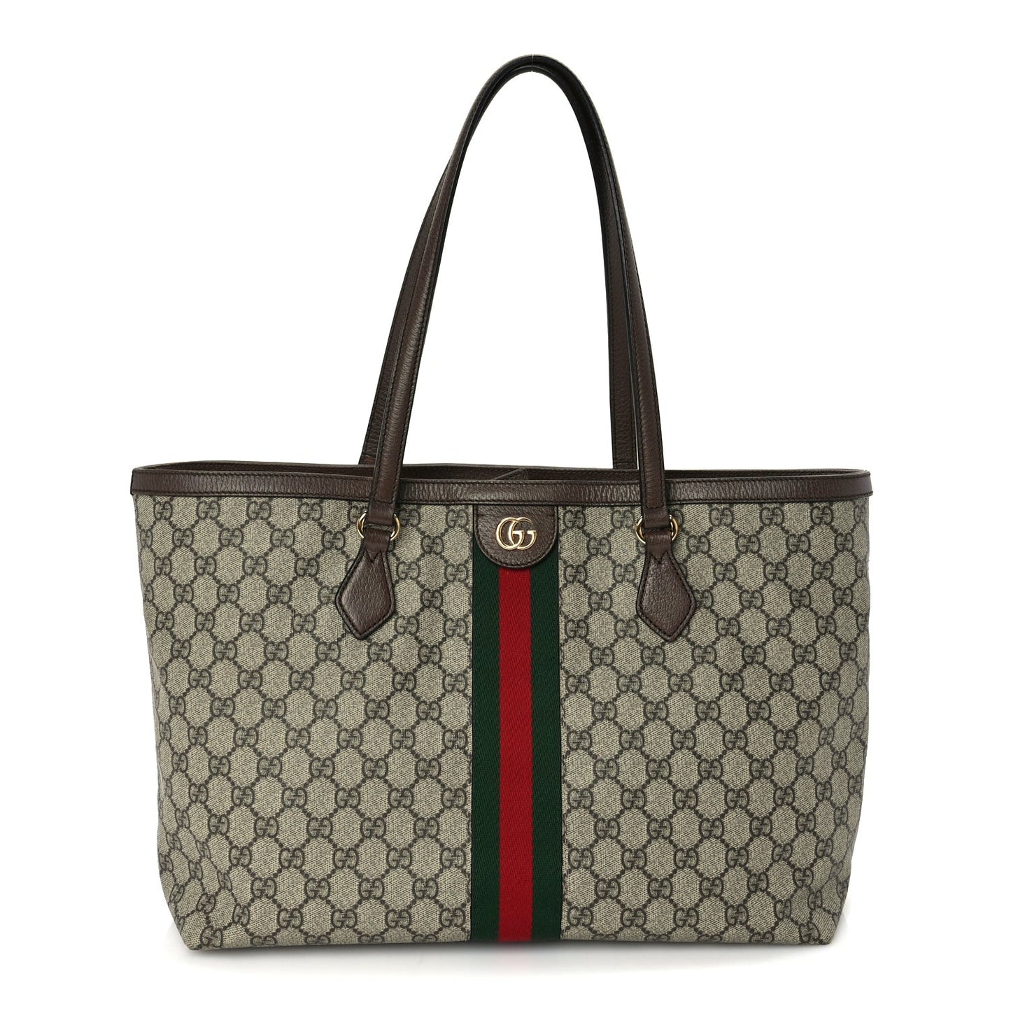 GG Supreme Monogram Textured Calfskin Web Medium Ophidia Shopping Tote  Beige Ebony New Acero