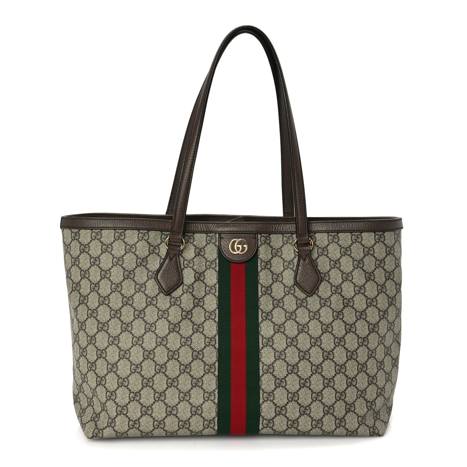 Gucci GG Supreme Monogram Textured Calfskin Web Medium Ophidia Shopping Tote  Beige Ebony New Acero 1 of 9