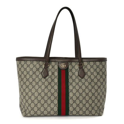 Gucci GG Supreme Monogram Textured Calfskin Web Medium Ophidia Shopping Tote  Beige Ebony New Acero 1 of 9