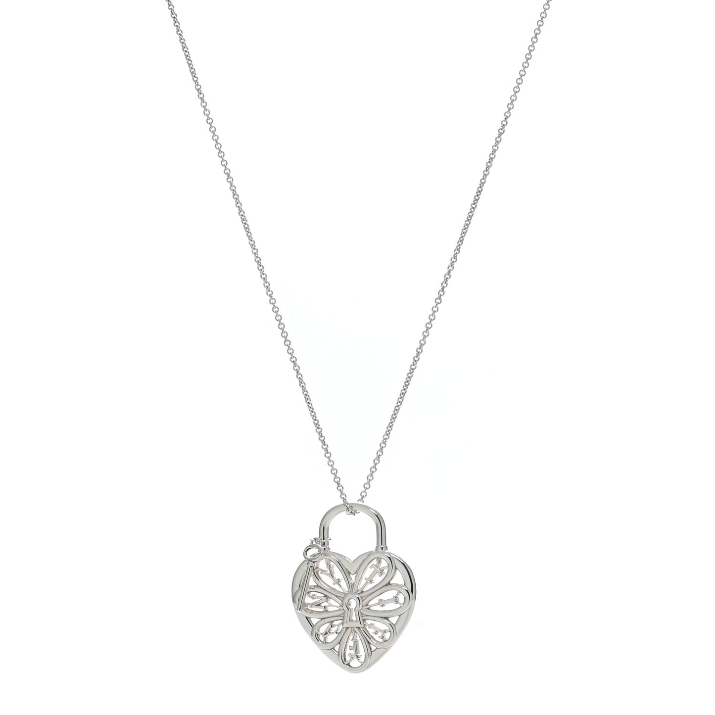 Sterling Silver Large Filigree Heart Key Pendant Necklace