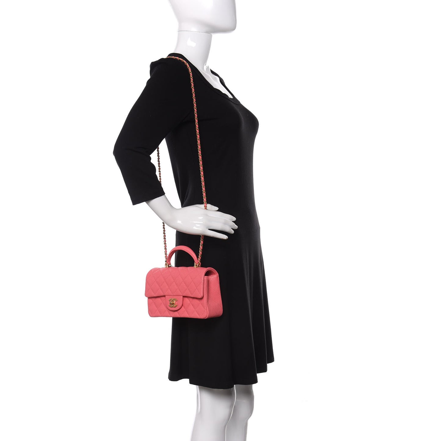 Caviar Quilted Mini Top Handle Rectangular Flap Pink