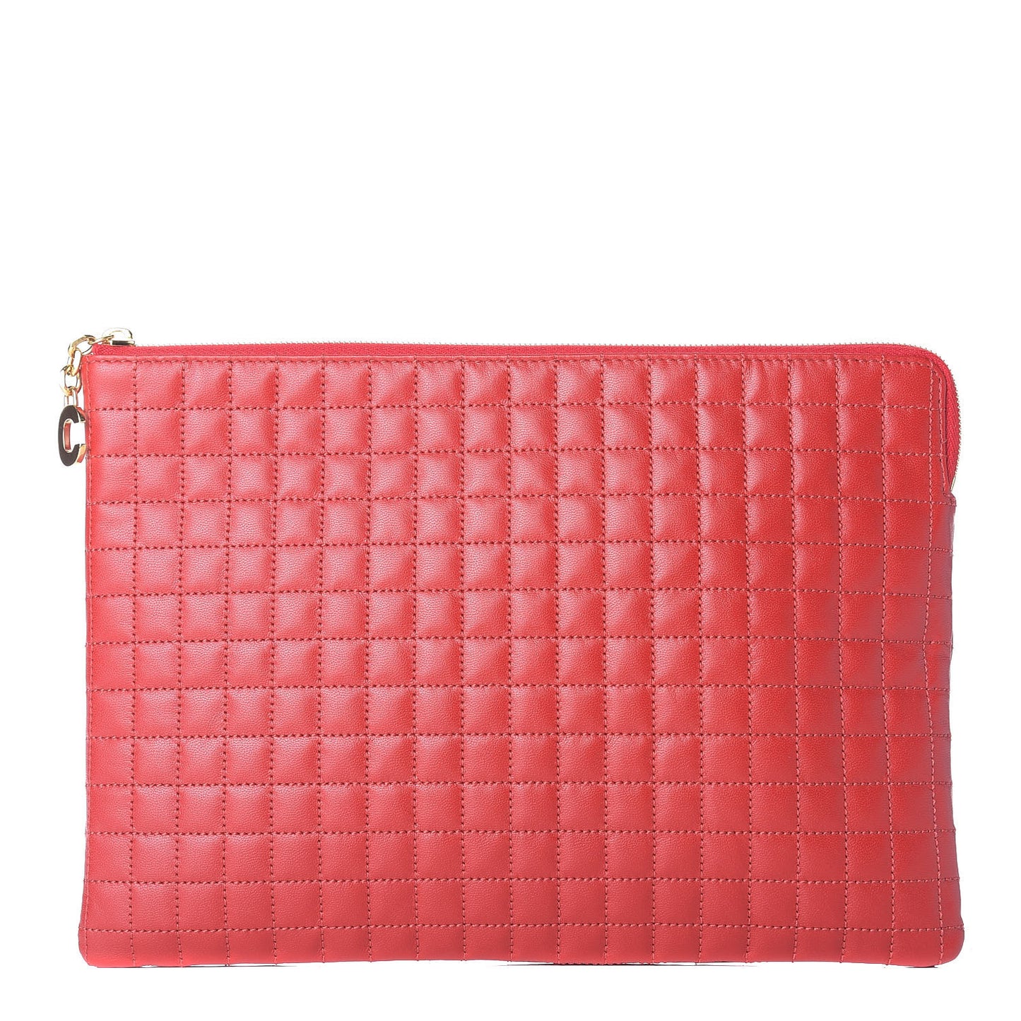 Calfskin Quilted C Charm Pouch Red