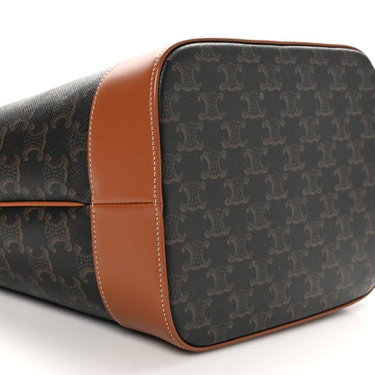 Celine Triomphe Canvas Calfskin Medium Bucket Bag Tan 9 of 10