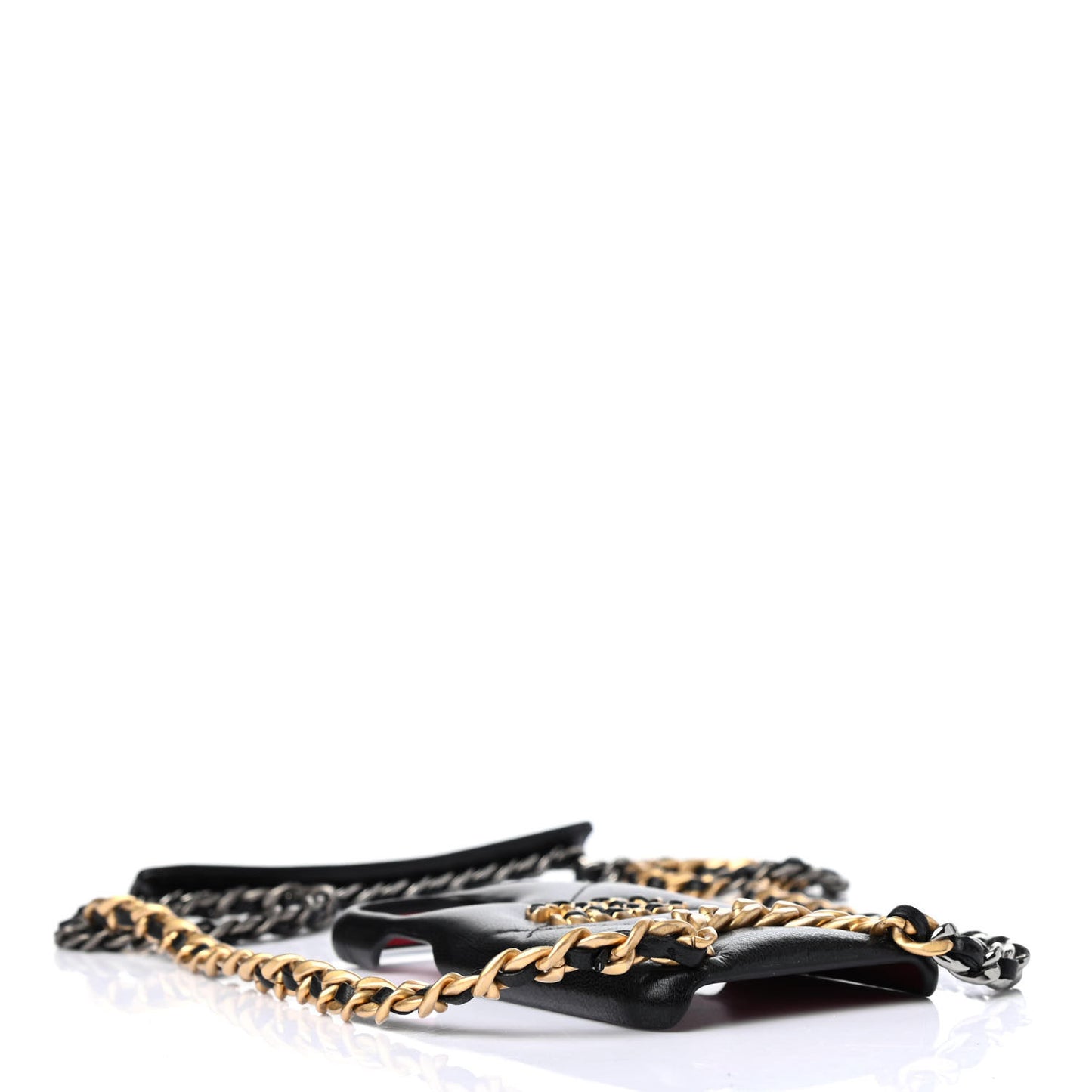 Shiny Goatskin Quilted 19 iPhone XI Pro Holder With Chain Black