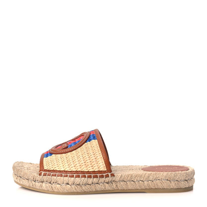Gucci Raffia Interlocking G Flat Slide Espadrille Sandals 38.5 Harness Brown 1 of 9