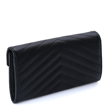 Saint Laurent Grain De Poudre Matelasse Chevron Monogram Flap Wallet Black 3 of 7