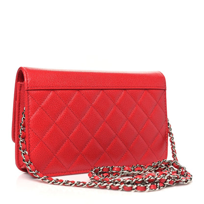 Chanel Grained Calfskin Quilted CC Box Wallet On Chain WOC Red 2 of 7