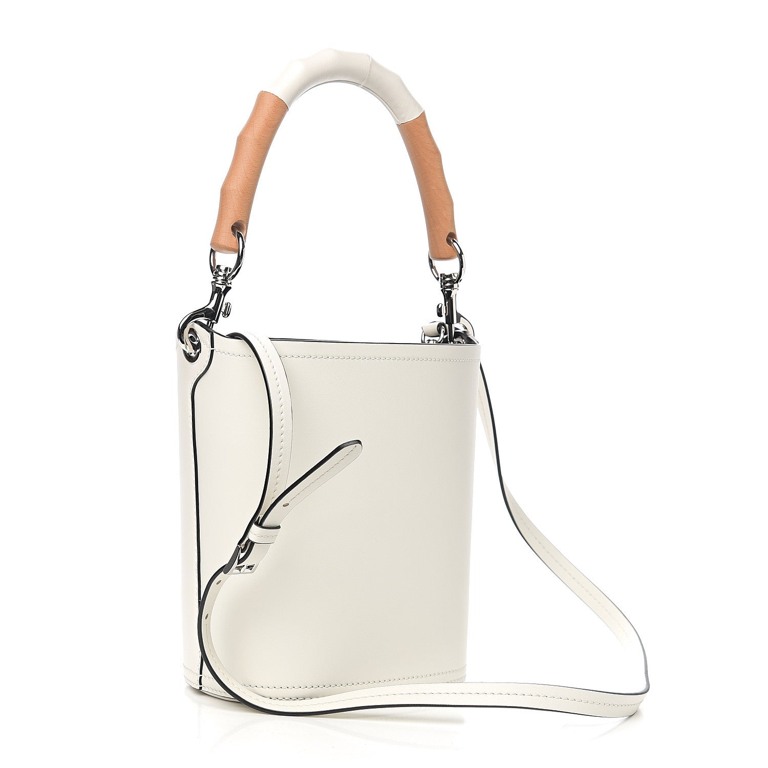 Prada City Calfskin Tambour Bucket Bag White Black 2 of 8