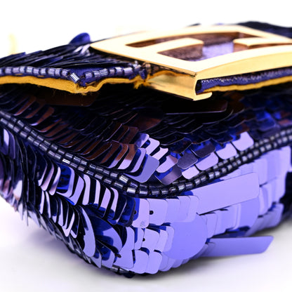 Fendi Sequin Paillettes Shiny Nappa Sex and the City Nano Maxi Buckle Baguette Charm Viola Purple 10 of 11