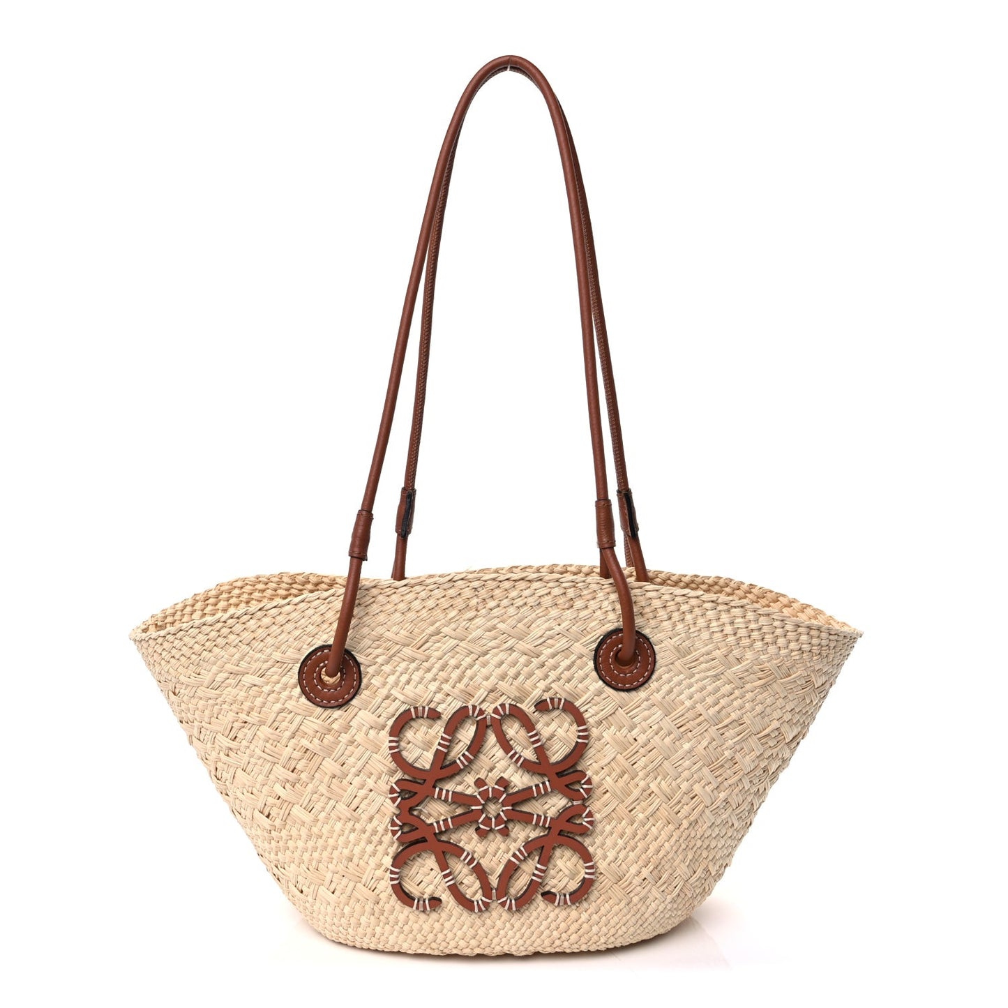 Calfskin Raffia Small Anagram Basket Tote Bag Natural Tan