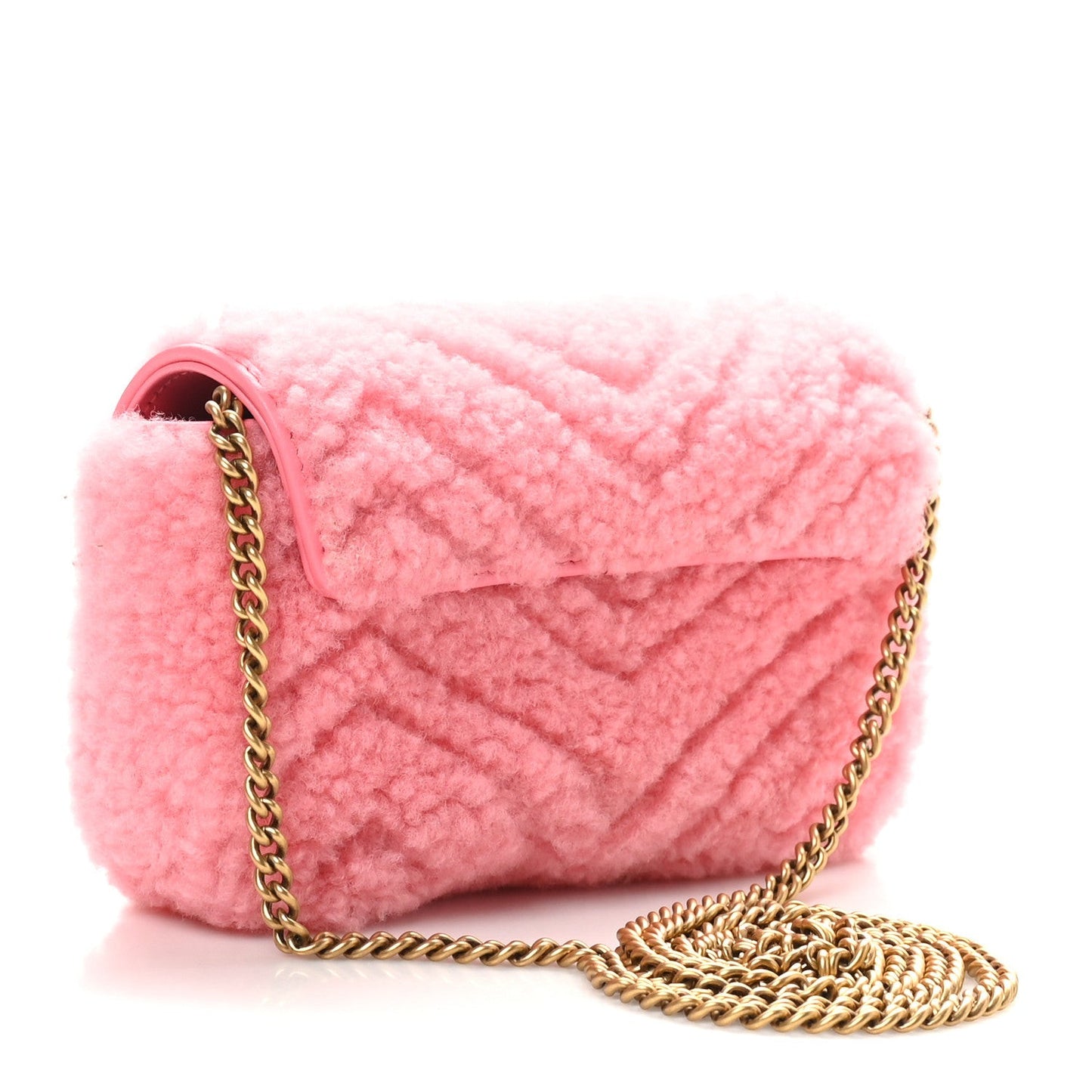 Shearling Matelasse Super Mini GG Marmont Shoulder Bag Lotus Pink