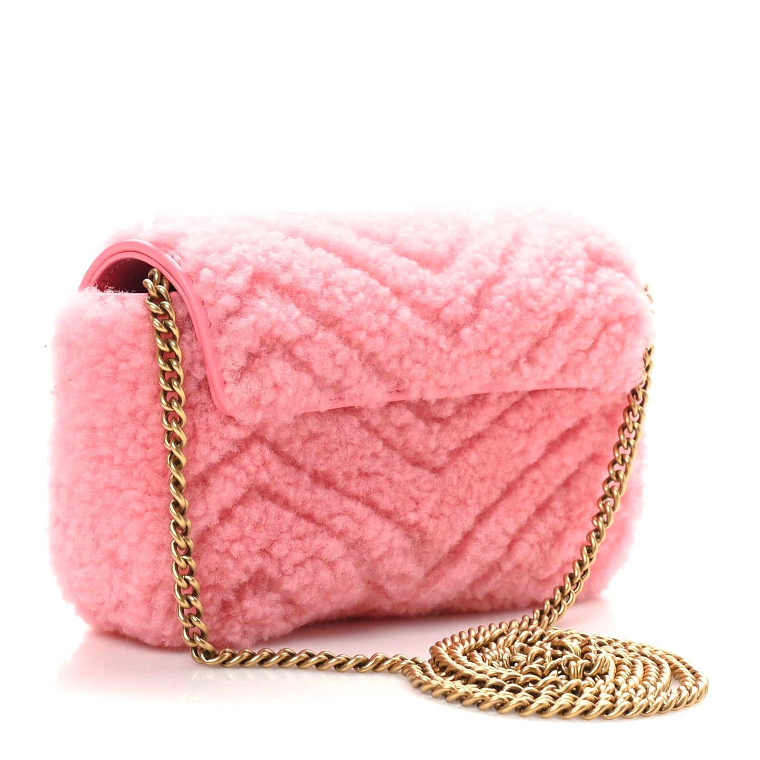 Gucci Shearling Matelasse Super Mini GG Marmont Shoulder Bag Lotus Pink 3 of 7