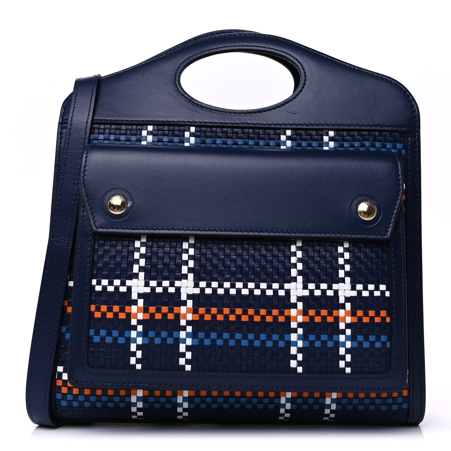Burberry Calfskin Nylon Tartan Mini Pocket Bag  Blue White Orange 1 of 8