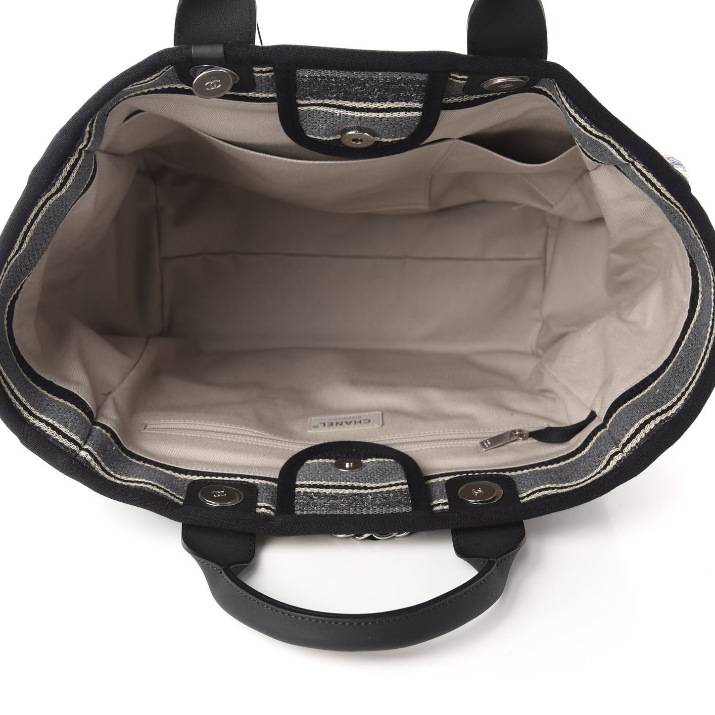 Striped Canvas Medium Deauville Tote Black