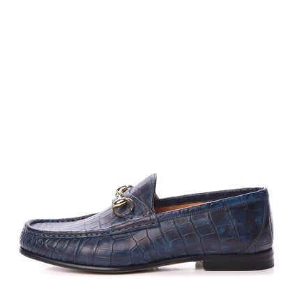 Gucci Crocodile Womens 1953 Horsebit Loafers 4.5 Blue 1 of 8