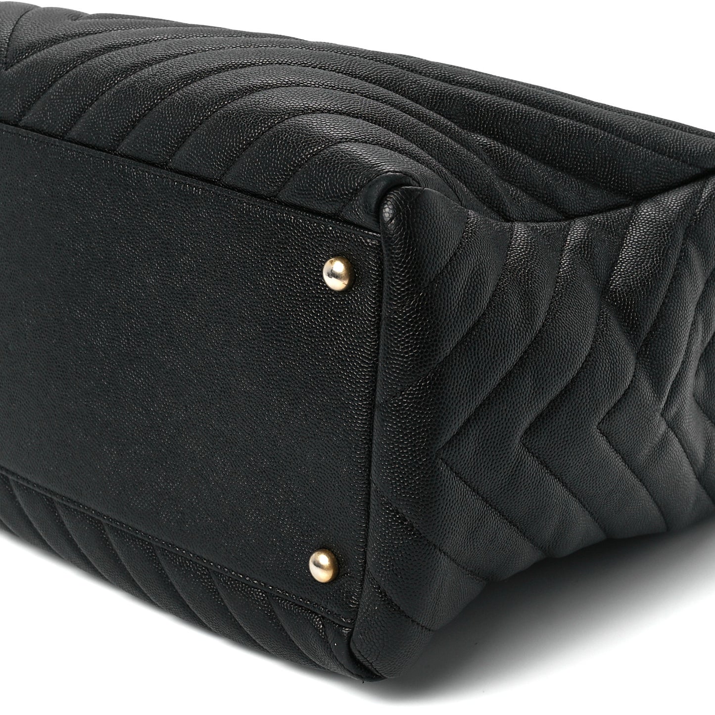 Caviar Chevron Large Coco Handle Shopping Tote Black