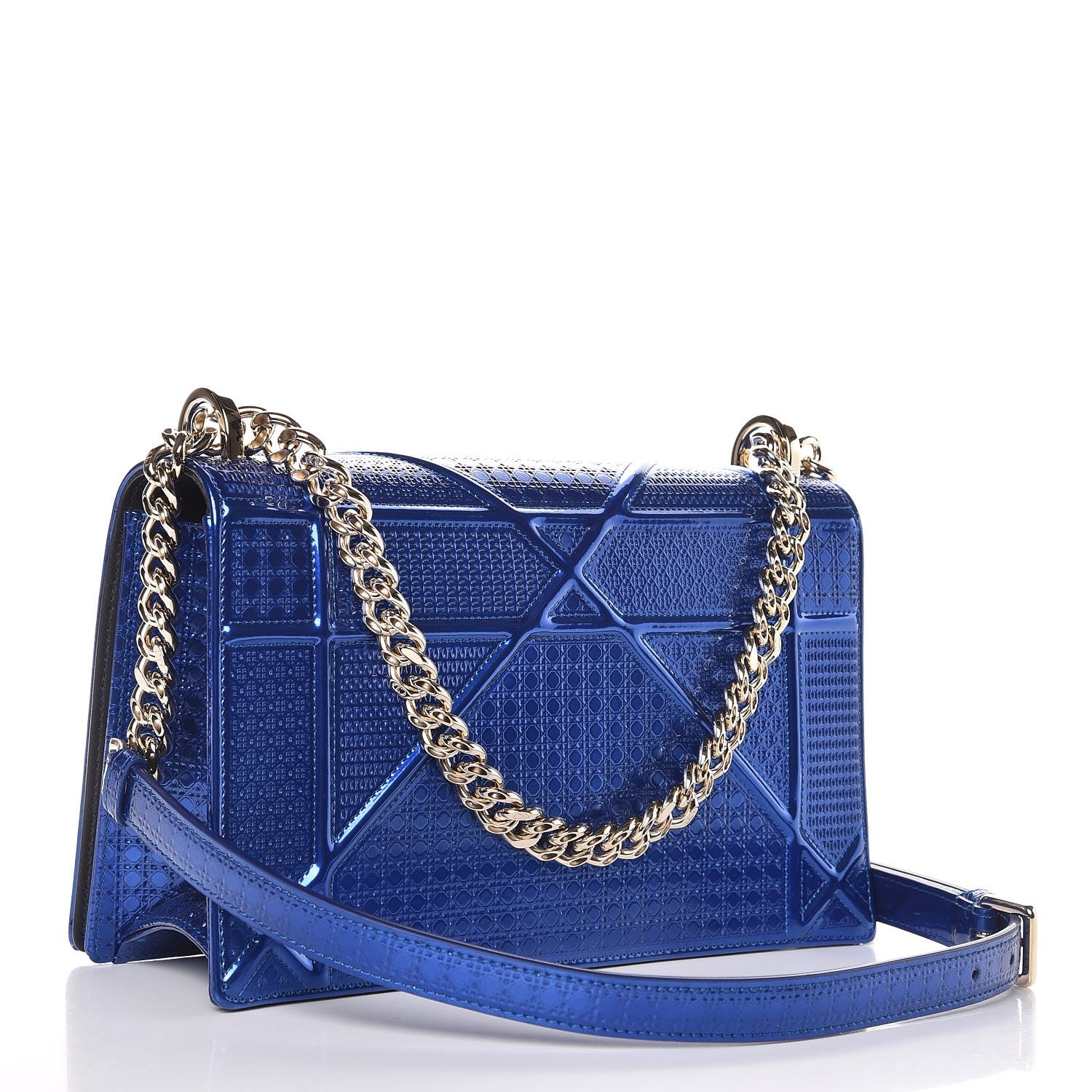 Christian Dior Metallic Patent Micro-Cannage Medium Diorama Flap Bag Blue 3 of 6