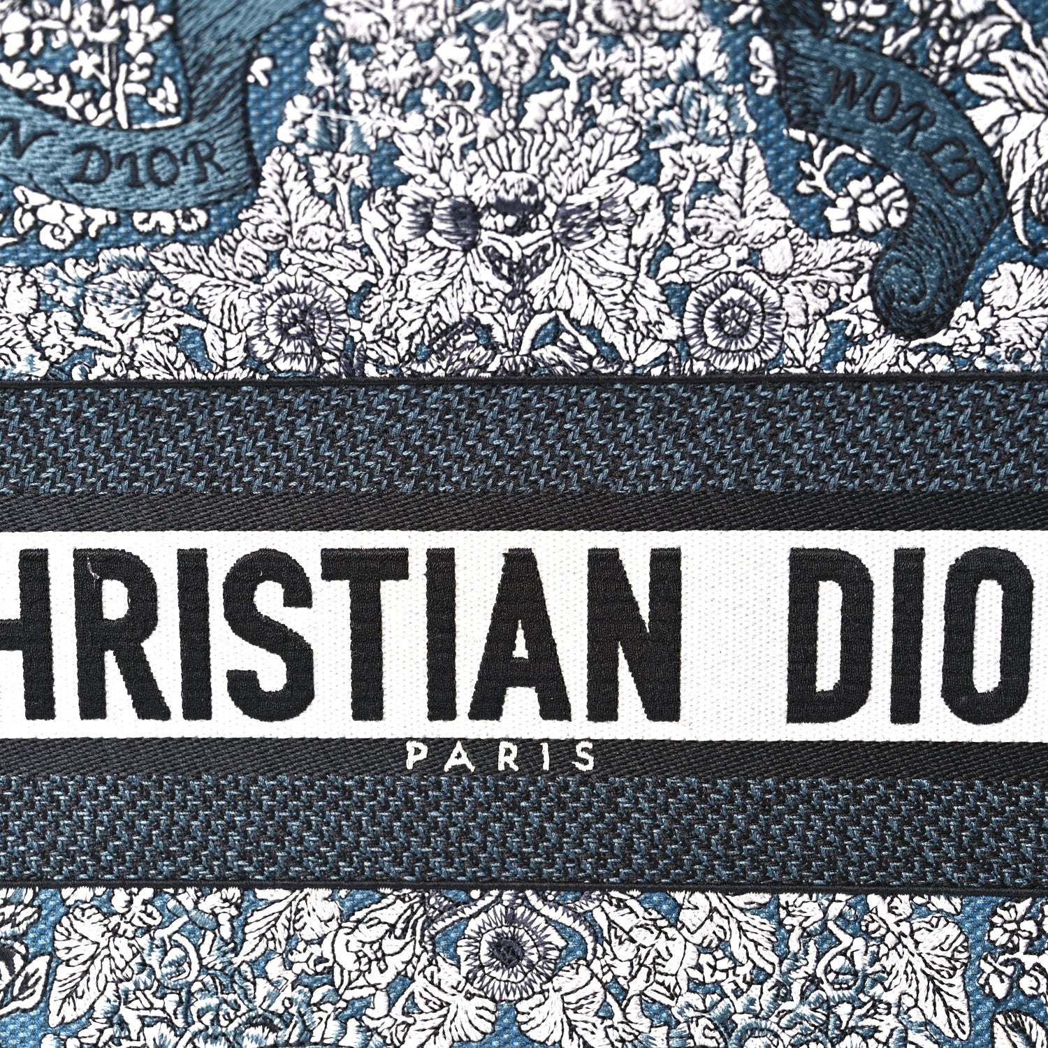 Christian Dior Canvas Embroidered Medium Around The World Book Tote Blue 6 of 8