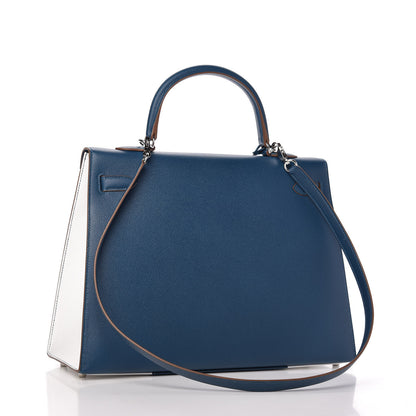 Hermes Epsom Kelly Flag Sellier 35 Bleu Thalassa White 3 of 10