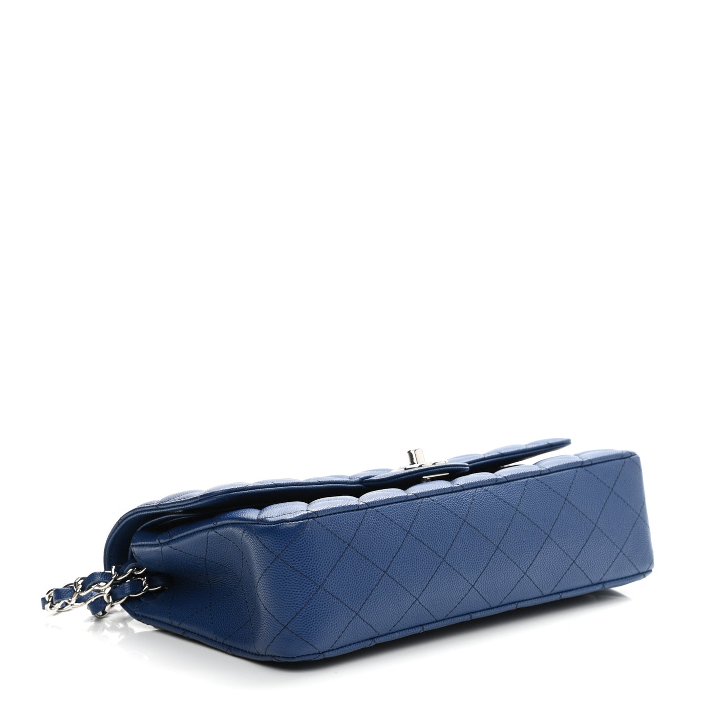 Caviar Quilted Medium Double Flap Blue