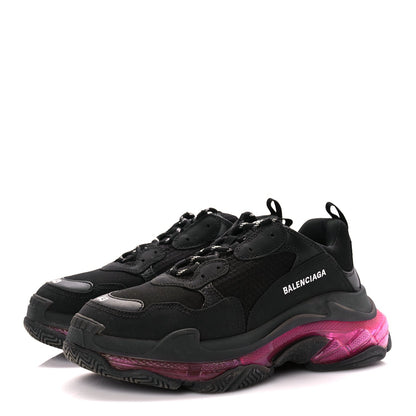 Balenciaga Fabric Mesh Clear Sole Mens Triple S Sneakers  Black Pink Neon 4 of 10