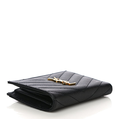 Saint Laurent Grain De Poudre Matelasse Chevron Monogram Zipped Two-Part Wallet Black 4 of 9