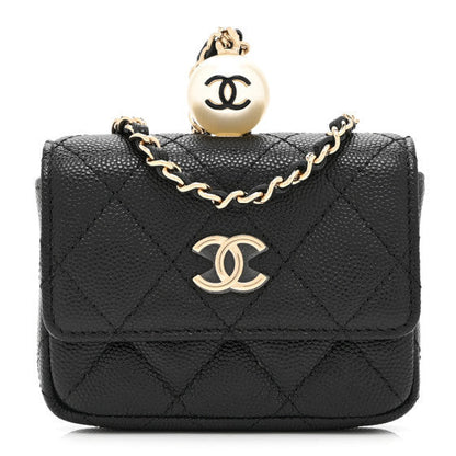 Chanel Caviar Quilted Mini Pearl On Top Coin Purse With Chain Black 2 of 2