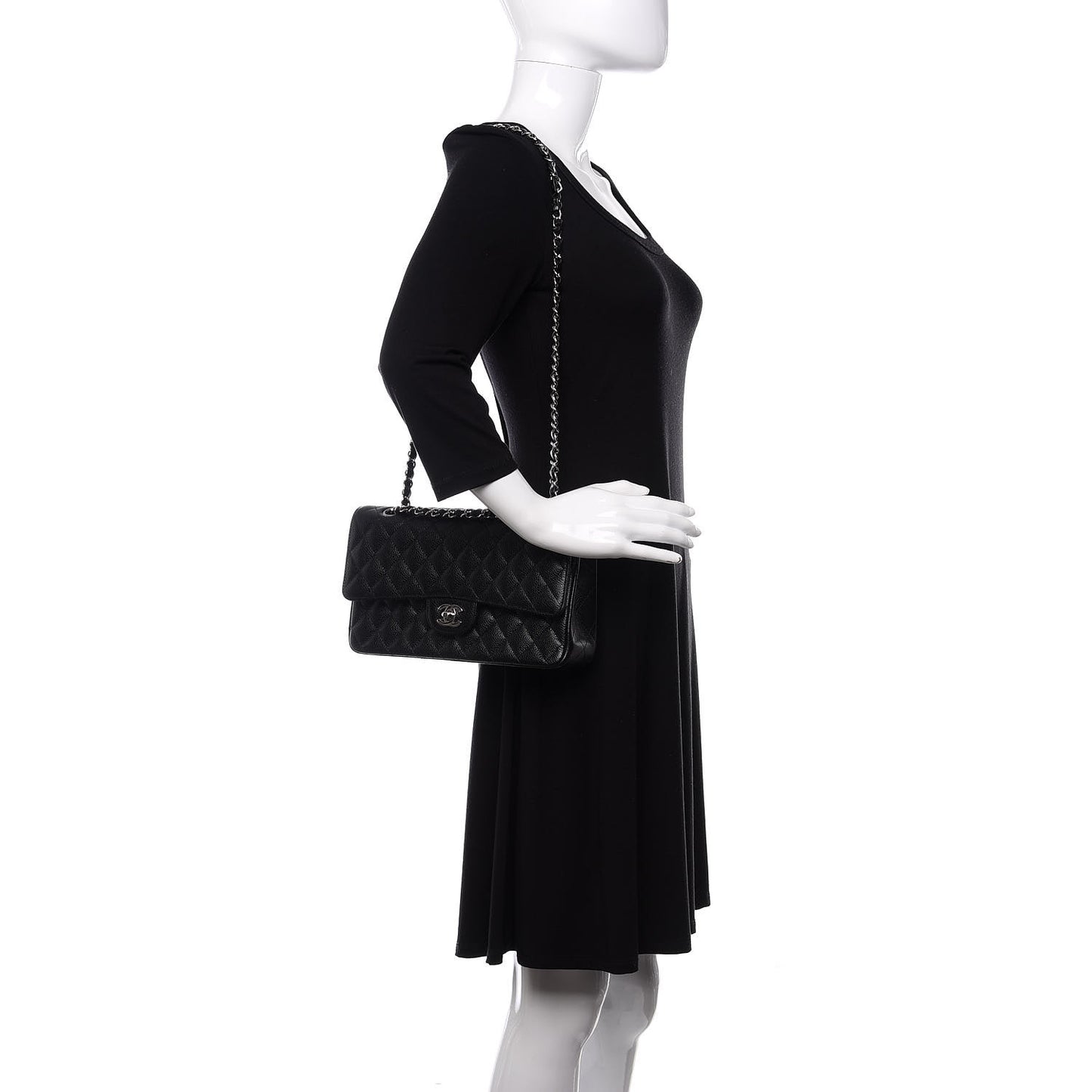 Caviar Quilted Medium Double Flap Black