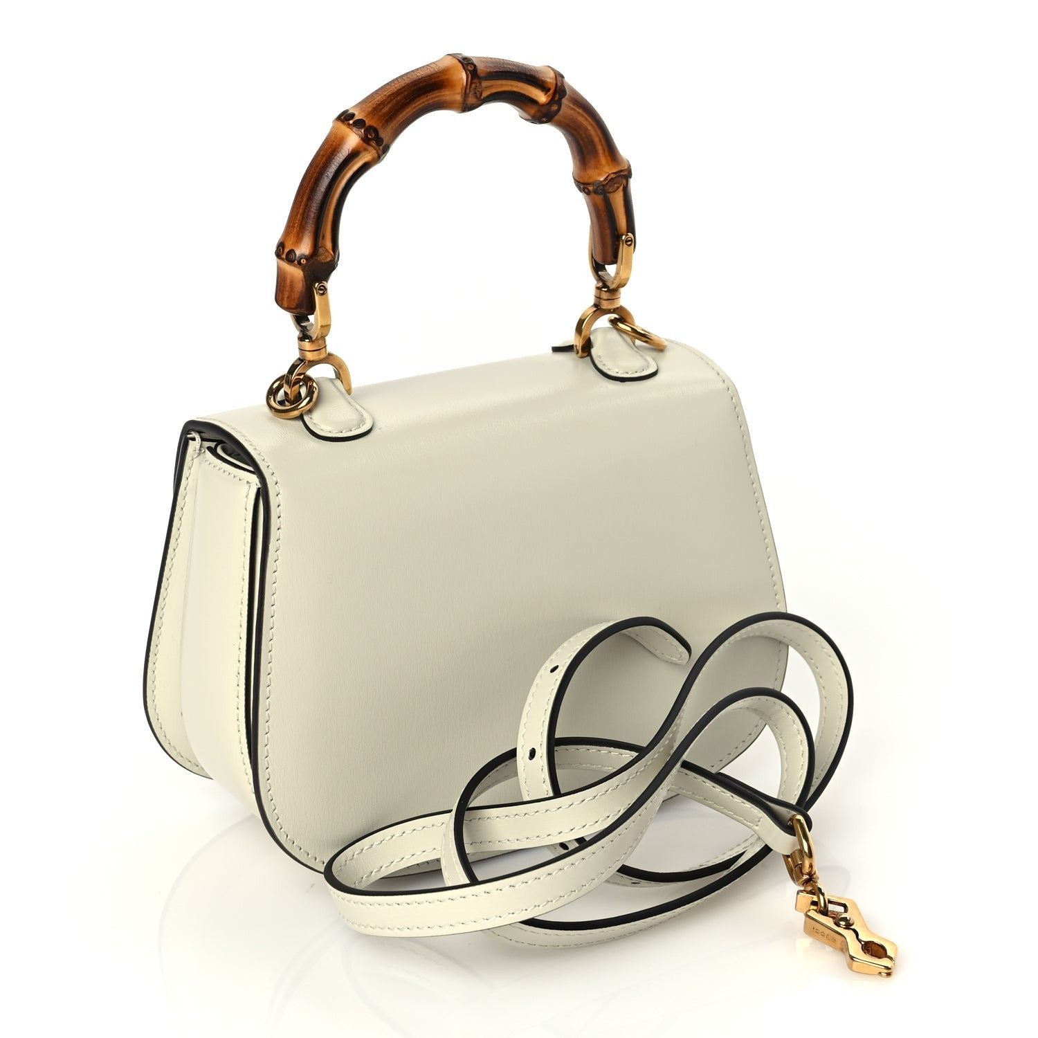 Gucci Boarded Dyana Lux Calfskin Web Mini Bamboo 1947 Top Handle Bag Mystic White 2 of 9