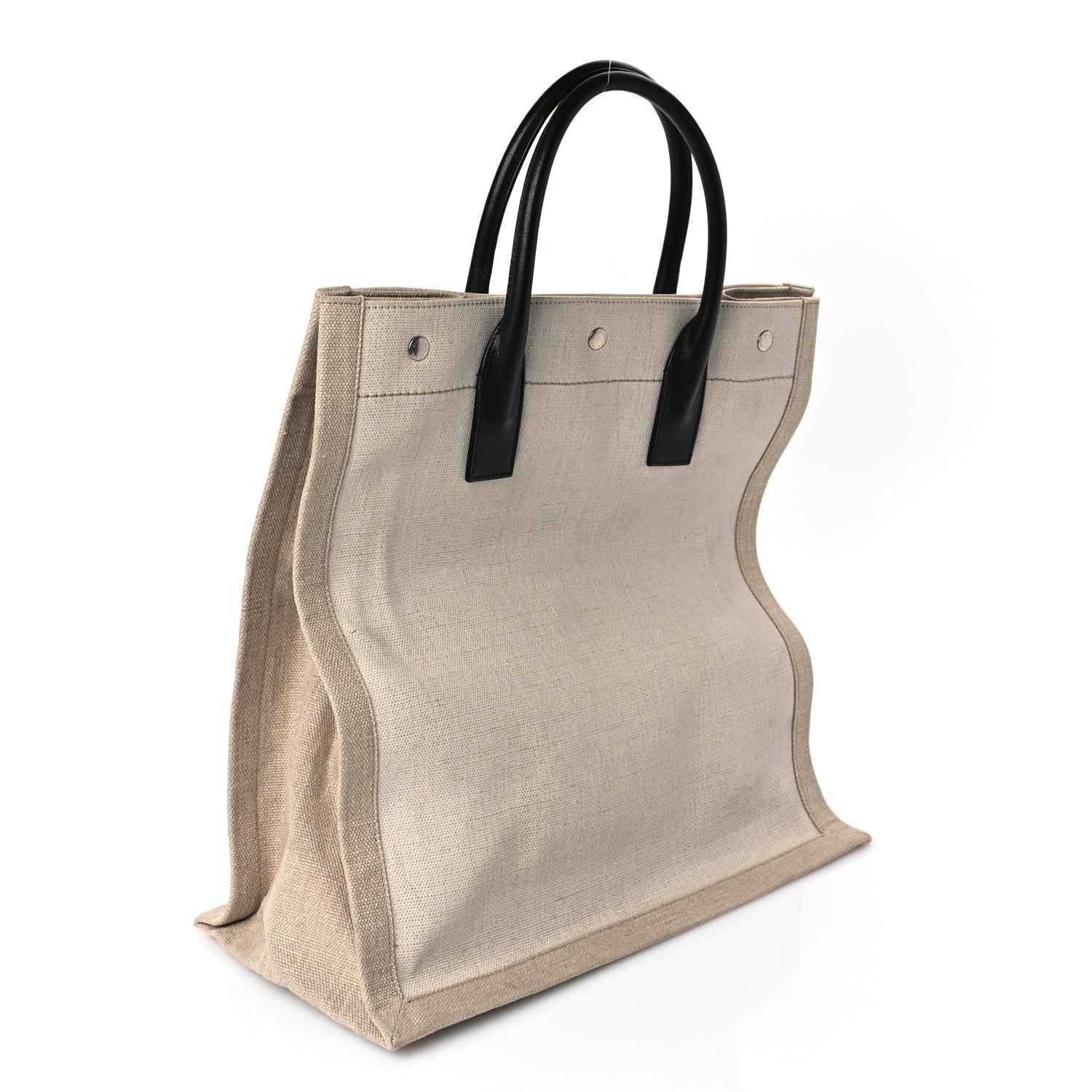 Saint Laurent Linen Calfskin Rive Gauche North South Tote Optic White 2 of 8