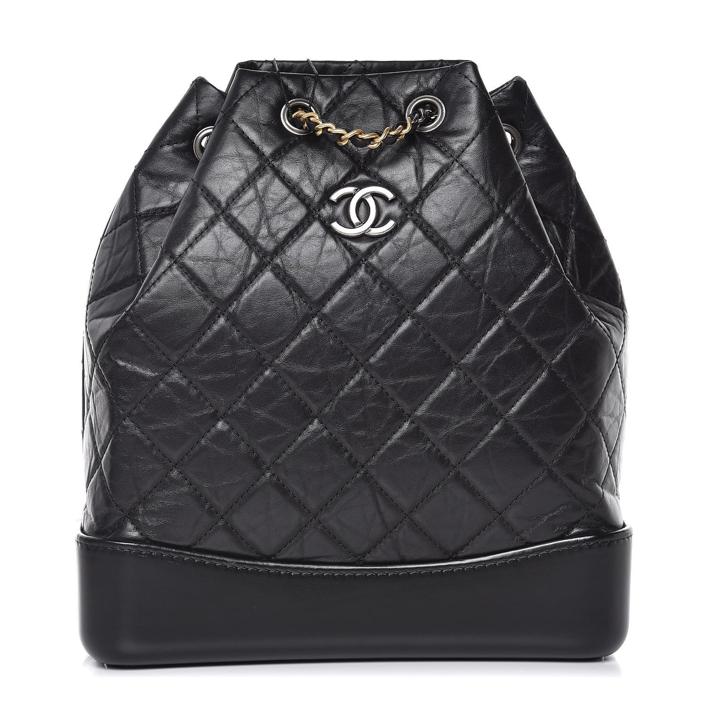 Aged Calfskin Quilted Gabrielle Backpack Black