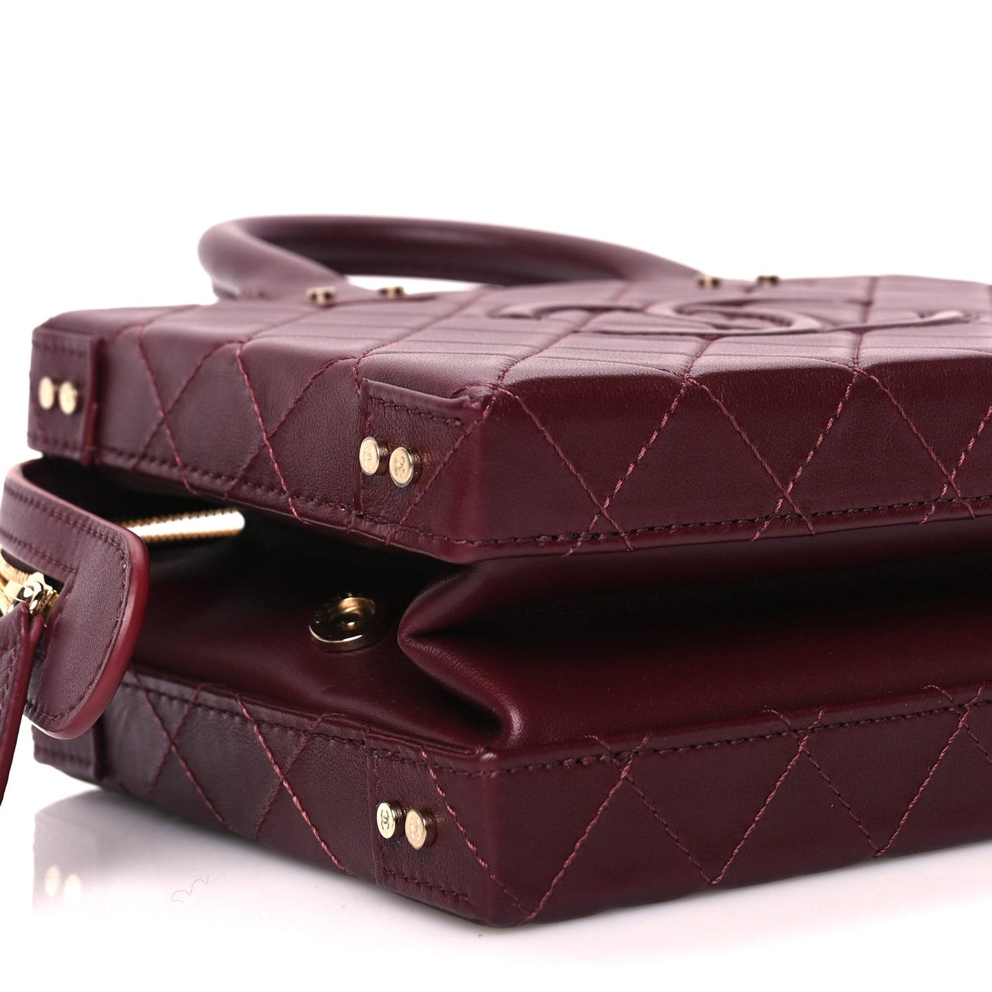 Calfskin Quilted Studded Square Vanity Case Burgundy