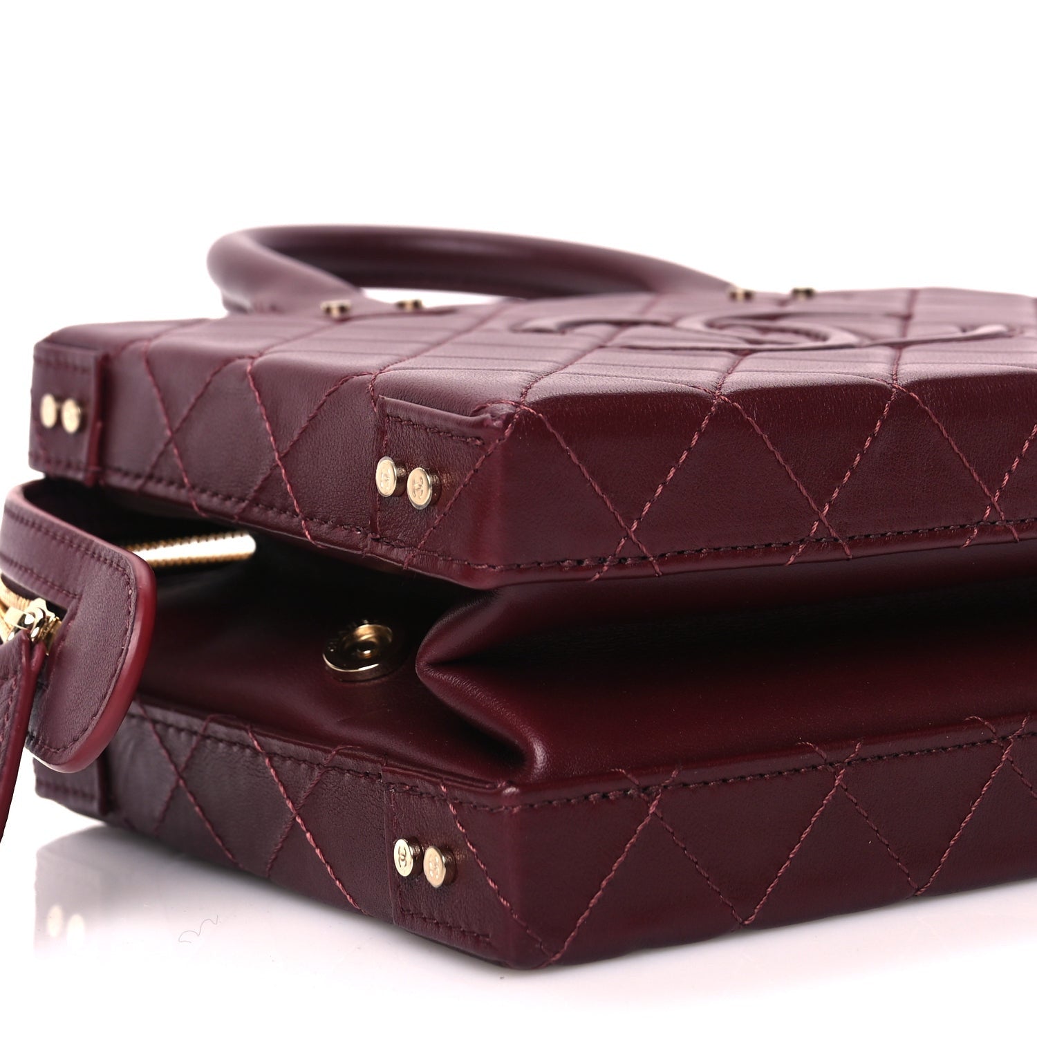 Chanel Calfskin Quilted Studded Square Vanity Case Burgundy 8 of 9