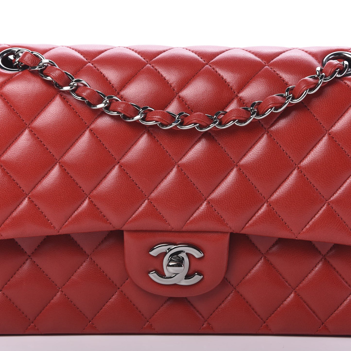 Lambskin Quilted Medium Double Flap Red