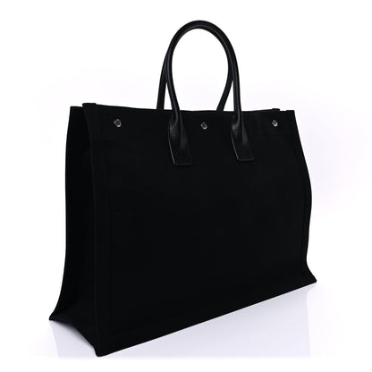 Saint Laurent Linen Calfskin Rive Gauche Tote Black 2 of 8