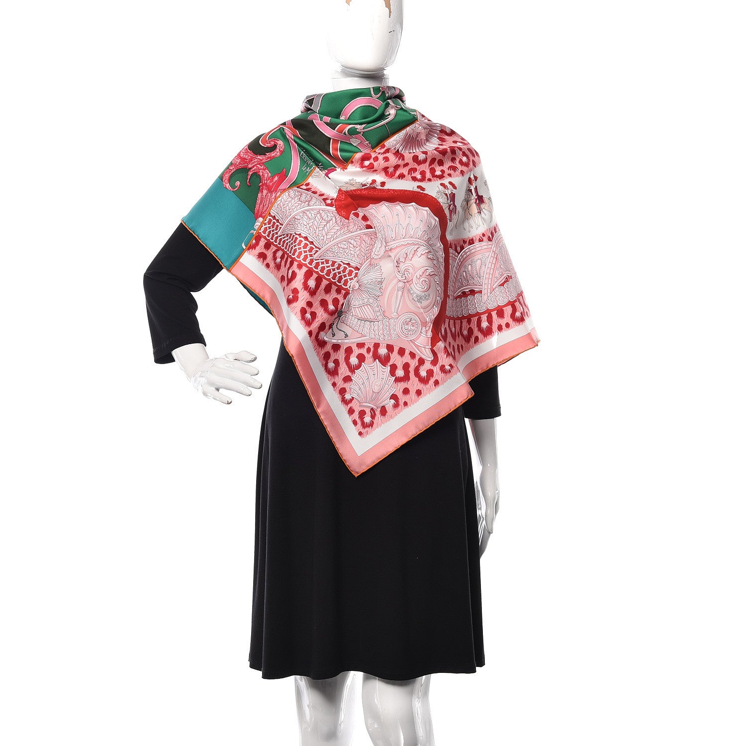 Hermes Silk Plumets du Roy Scarf 90 Vert Rose Blanc 2 of 4