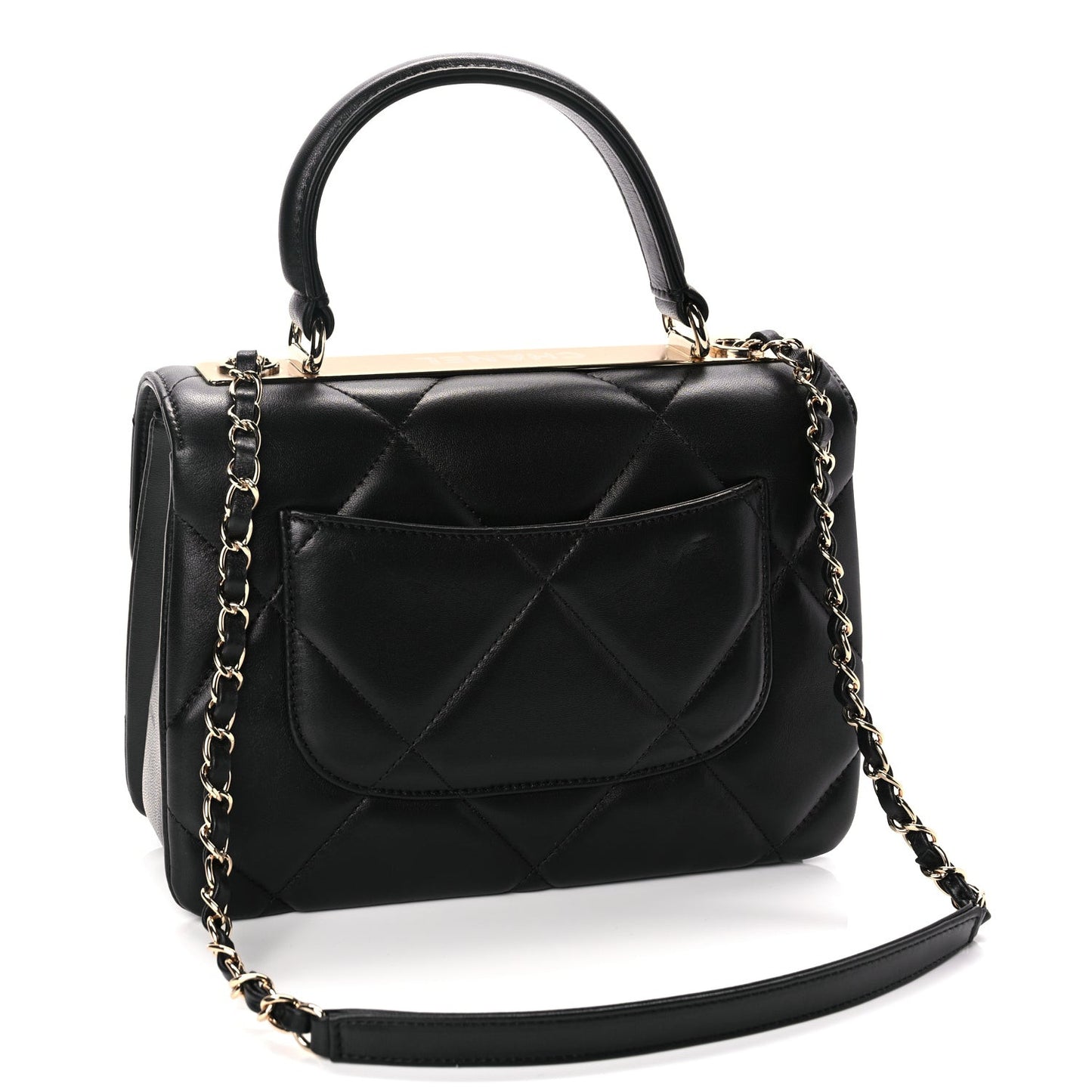 Lambskin Quilted Small Trendy CC Dual Handle Flap Bag Black