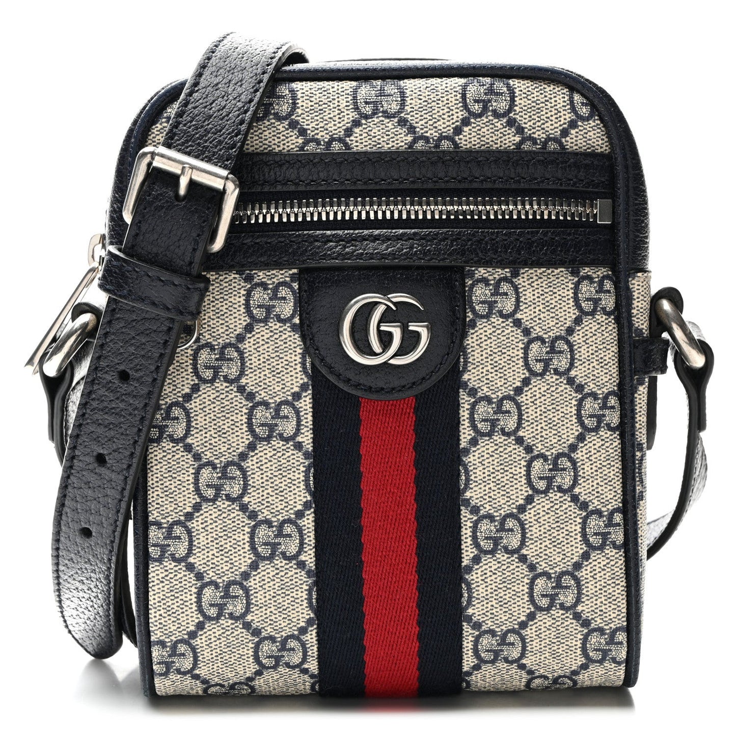 GG Supreme Monogram Textured Calfskin Web Mini Ophidia Messenger Beige Blue